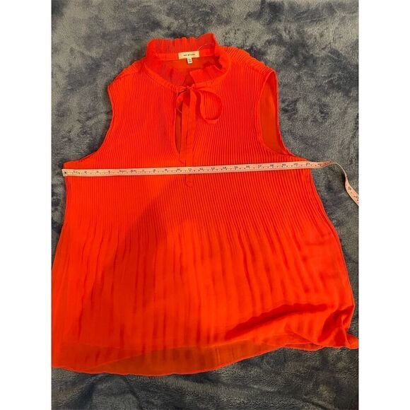 Max Studio Women's Sleeveless Orange Pleated Tie Neck Blouse Size L - Picture 10 of 10
